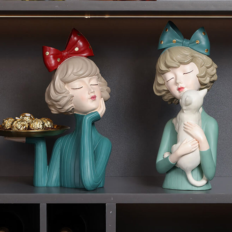 Elegante Meisjesbeeld van Hars met Tray