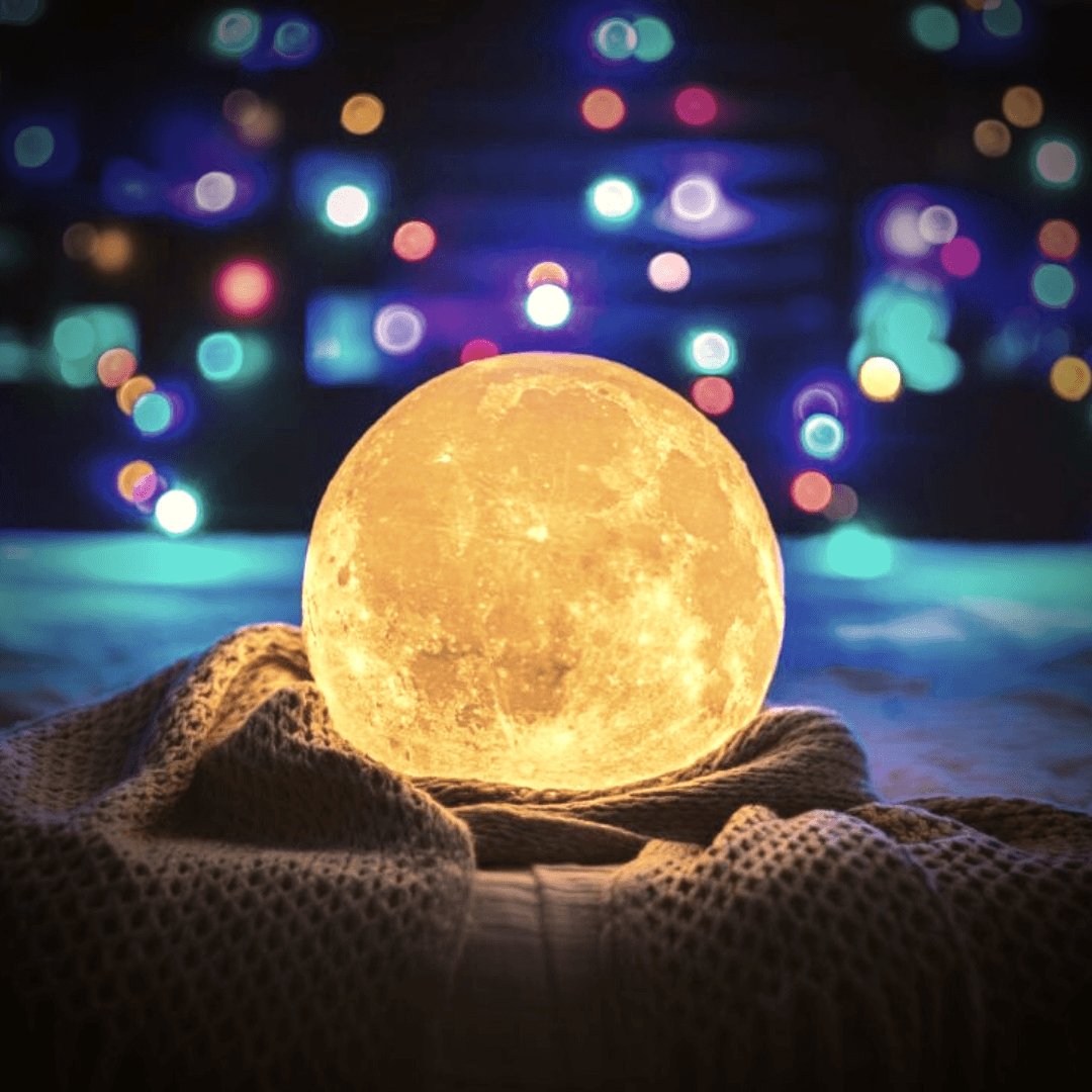 Magische maanlamp met draadloze touchbediening en houten standaard