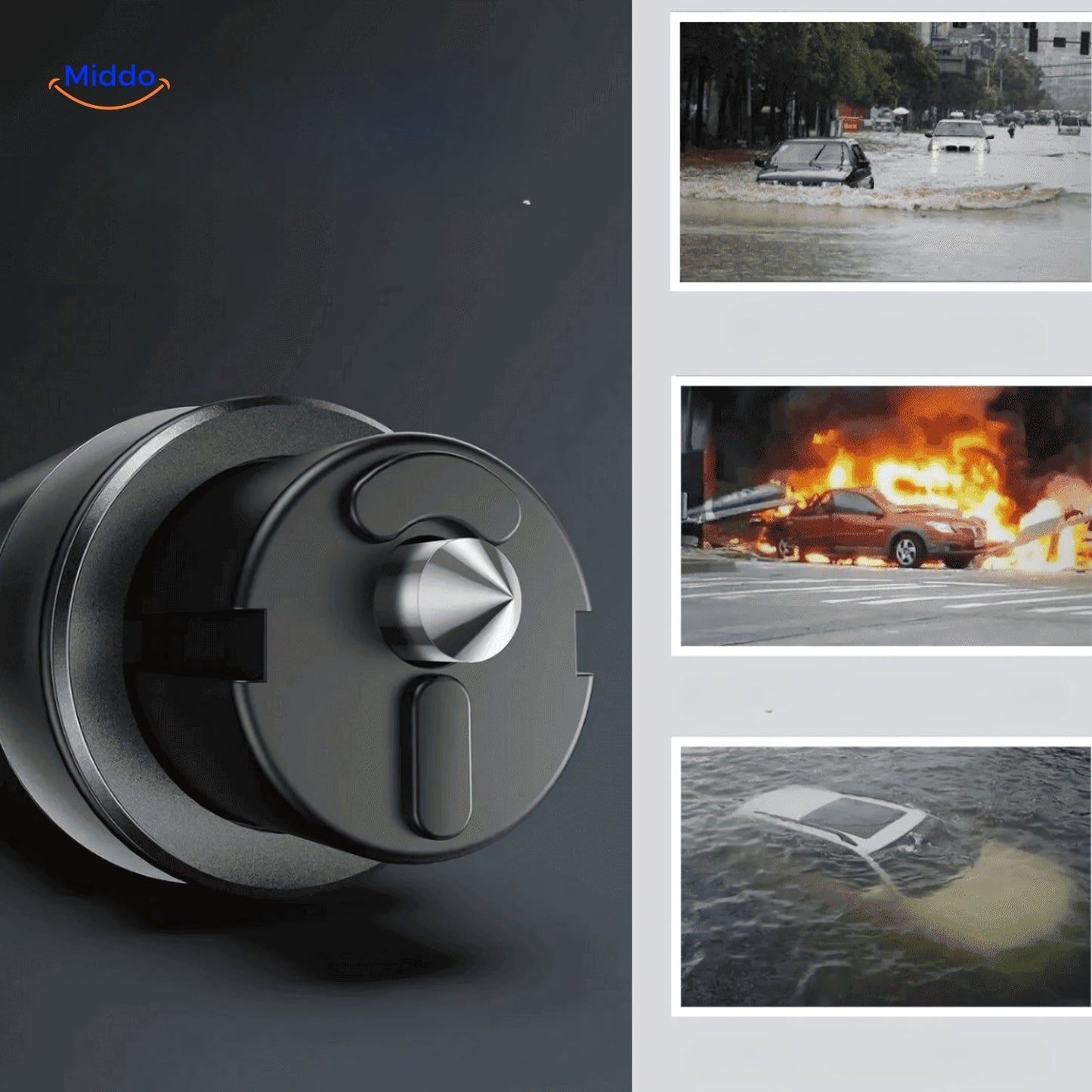 Compact Emergency Car Safety Tool with Glass Breaker and Seatbelt Cutter