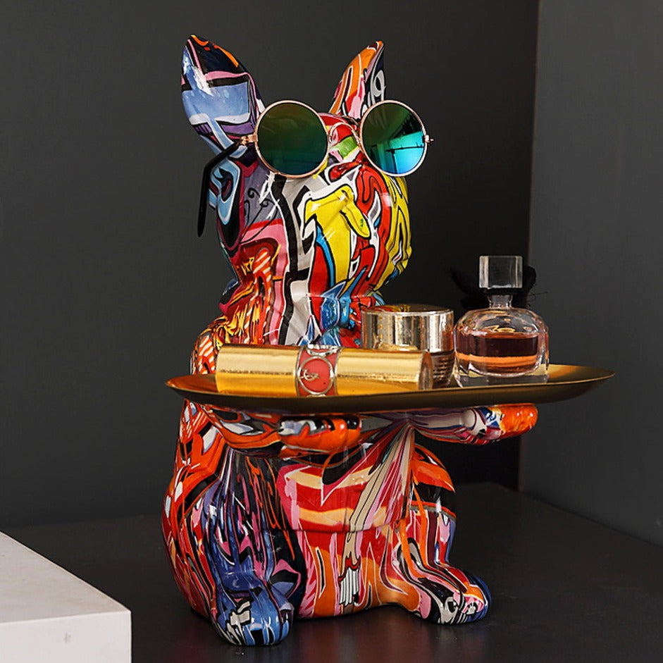 Graffiti Franse Bulldog Beeld met Tray