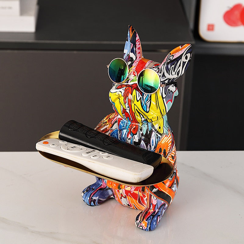 Graffiti Franse Bulldog Beeld met Tray