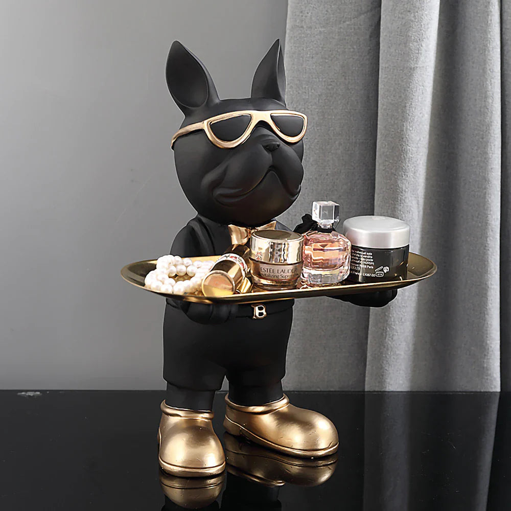 Bulldog Beeld met Decoratieve Tray