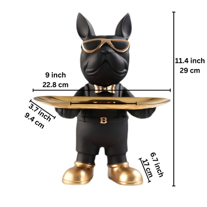 Bulldog Beeld met Decoratieve Tray
