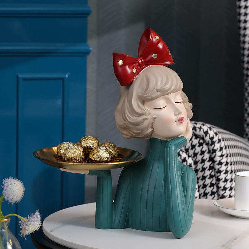 Elegante Meisjesbeeld van Hars met Tray
