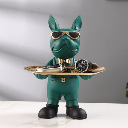 Bulldog Beeld met Decoratieve Tray