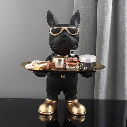 Bulldog Beeld met Decoratieve Tray