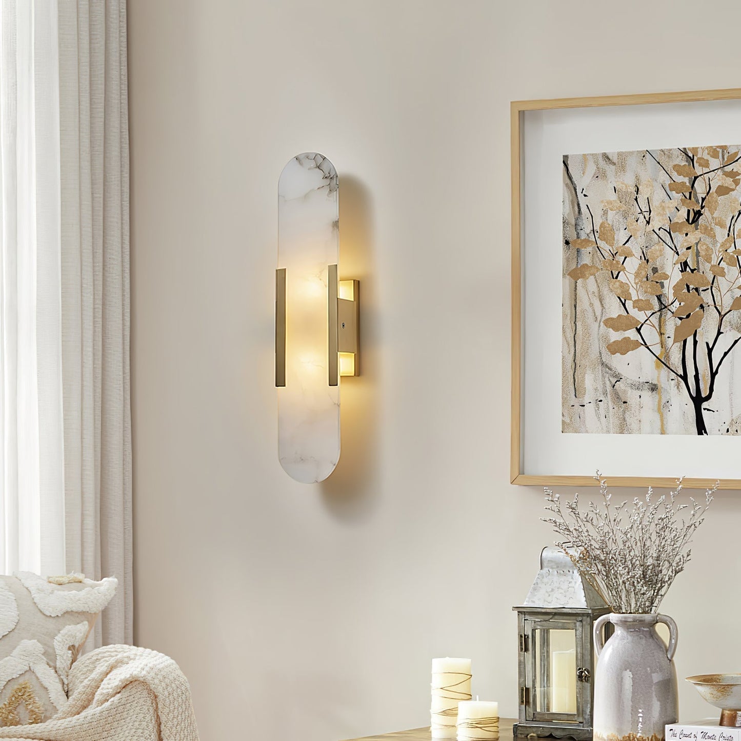 Elegante Langwerpige Albasten Wandlamp Melange