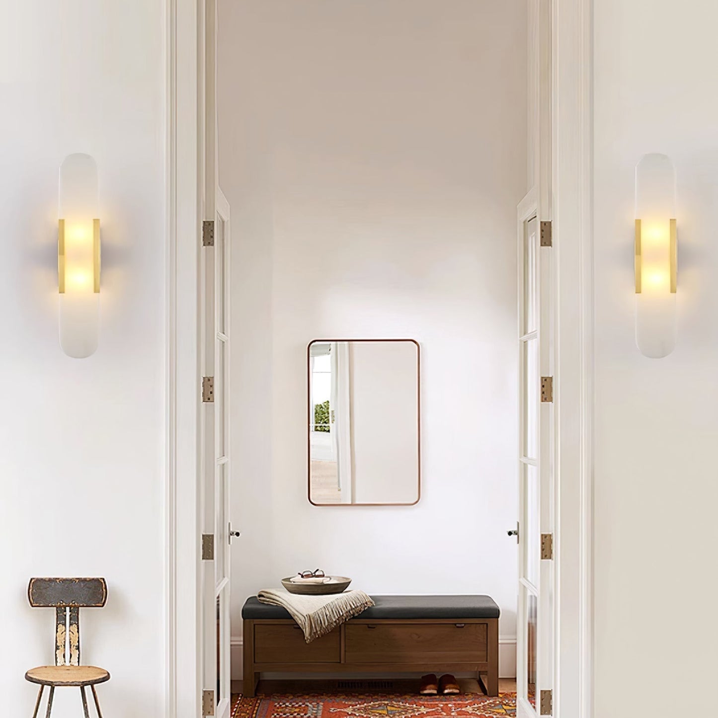 Elegante Langwerpige Albasten Wandlamp Melange