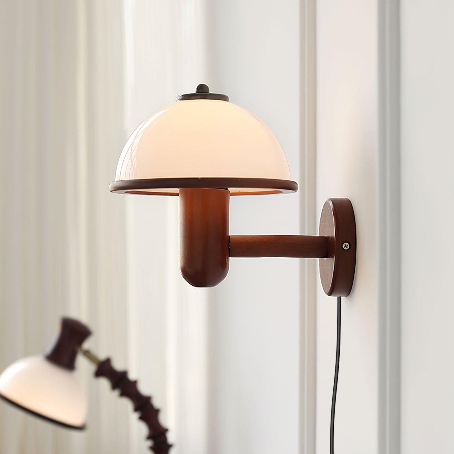 Schitterende Houten Wandlamp in Paddestoelvorm