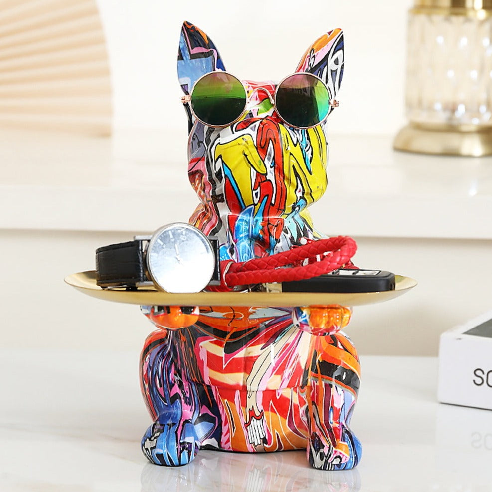 Graffiti Franse Bulldog Beeld met Tray