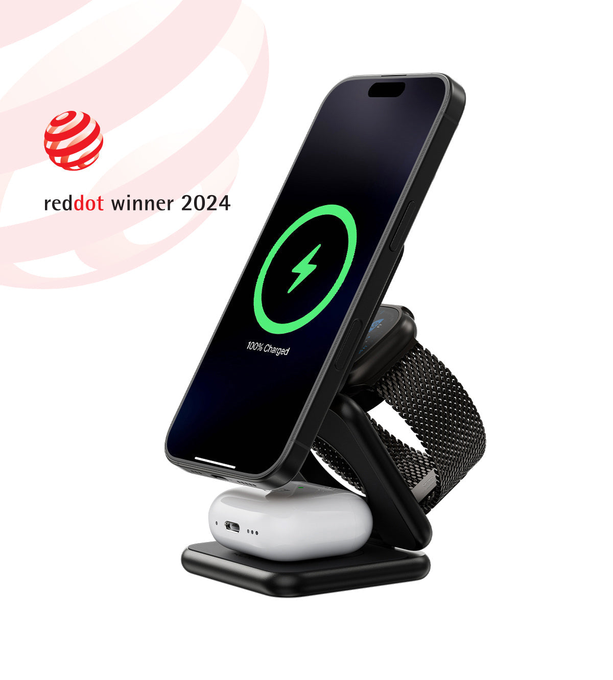 Sleek 3-in-1 Wireless Charging Stand for Desk and Nightstand