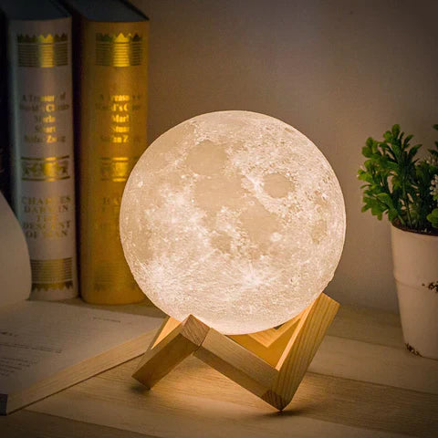 Magische maanlamp met draadloze touchbediening en houten standaard