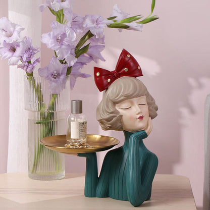 Elegante Meisjesbeeld van Hars met Tray