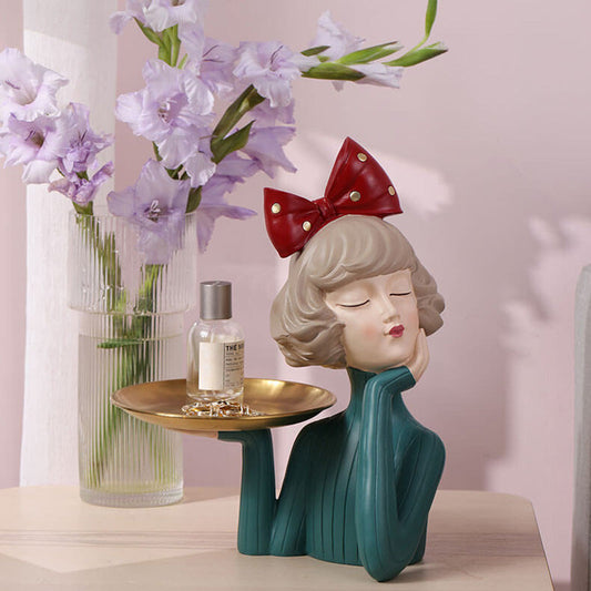 Elegante Meisjesbeeld van Hars met Tray