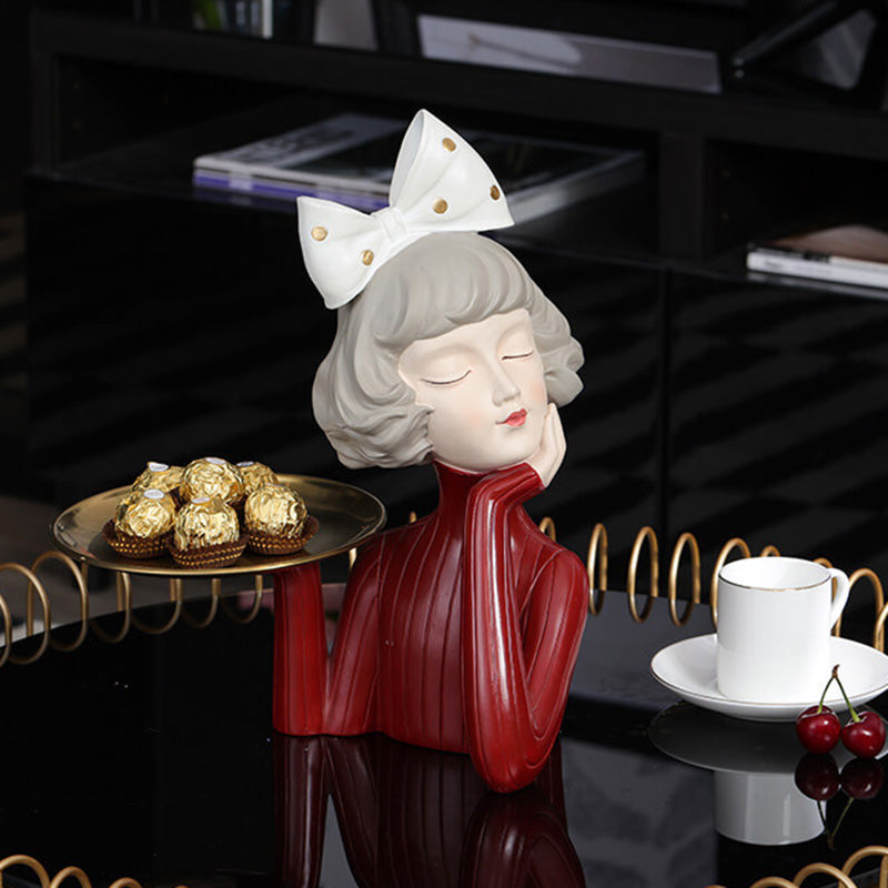 Elegante Meisjesbeeld van Hars met Tray