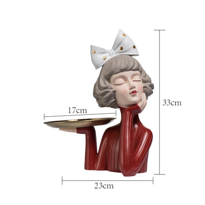 Elegante Meisjesbeeld van Hars met Tray