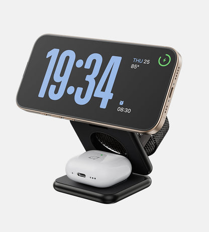 Sleek 3-in-1 Wireless Charging Stand for Desk and Nightstand